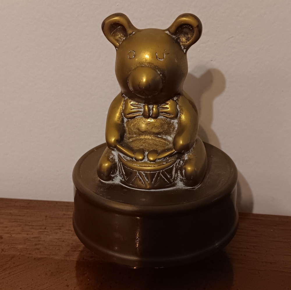 Brass Teddy Bear Music Box Drummer rotating